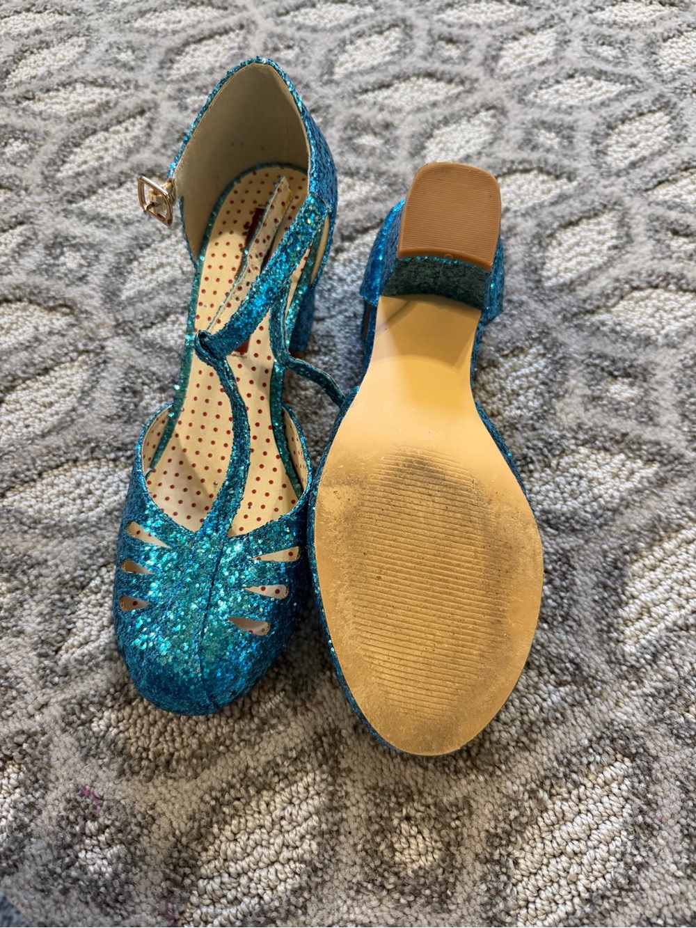 BAIT Blue Glitter T-Strap Women's Heels - Picture 2 of 2